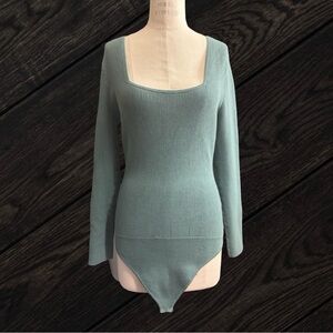 Abercrombie & Fitch Ribbed Knit Square Neck Teal Bodysuit Women's Size Medium